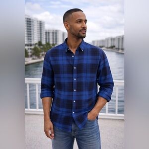 John Varvatos Navy and Black Checkered Shirt